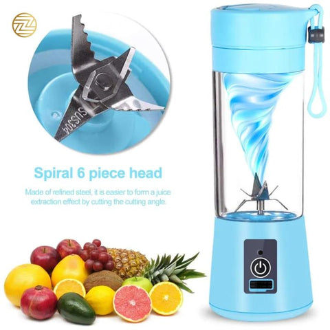 Mini Portable Usb Rechargeable Juicer Blender Mixer 6 Blades 380ml -Electric Blender Single Serve Mini Food Grade Water Bottle Portable Juicer Cup Smoothie Maker and Multipurpose Uses, USB Rechargeable Juicer