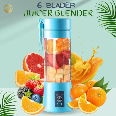 Mini Portable Usb Rechargeable Juicer Blender Mixer 6 Blades 380ml -Electric Blender Single Serve Mini Food Grade Water Bottle Portable Juicer Cup Smoothie Maker and Multipurpose Uses, USB Rechargeable Juicer