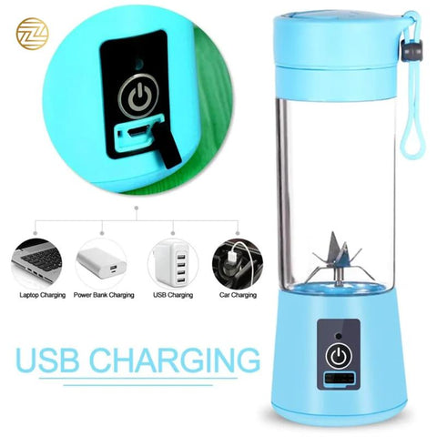 Mini Portable Usb Rechargeable Juicer Blender Mixer 6 Blades 380ml -Electric Blender Single Serve Mini Food Grade Water Bottle Portable Juicer Cup Smoothie Maker and Multipurpose Uses, USB Rechargeable Juicer