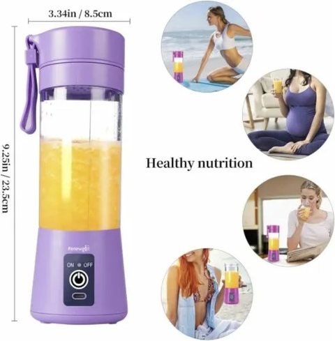 Mini Portable Usb Rechargeable Juicer Blender Mixer 6 Blades 380ml -Electric Blender Single Serve Mini Food Grade Water Bottle Portable Juicer Cup Smoothie Maker and Multipurpose Uses, USB Rechargeable Juicer