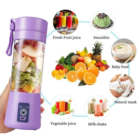 Mini Portable Usb Rechargeable Juicer Blender Mixer 6 Blades 380ml -Electric Blender Single Serve Mini Food Grade Water Bottle Portable Juicer Cup Smoothie Maker and Multipurpose Uses, USB Rechargeable Juicer